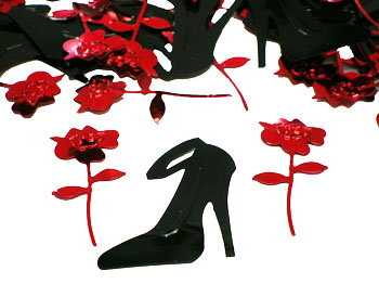Stiletto Black High Heel Shoe Confetti with Red Roses